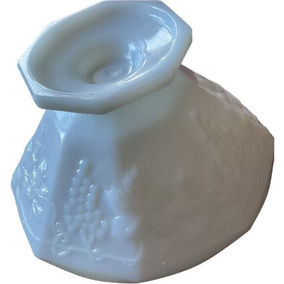 White Milk Glass Octagonal Grapevine Bowl - Picture 8 of 9